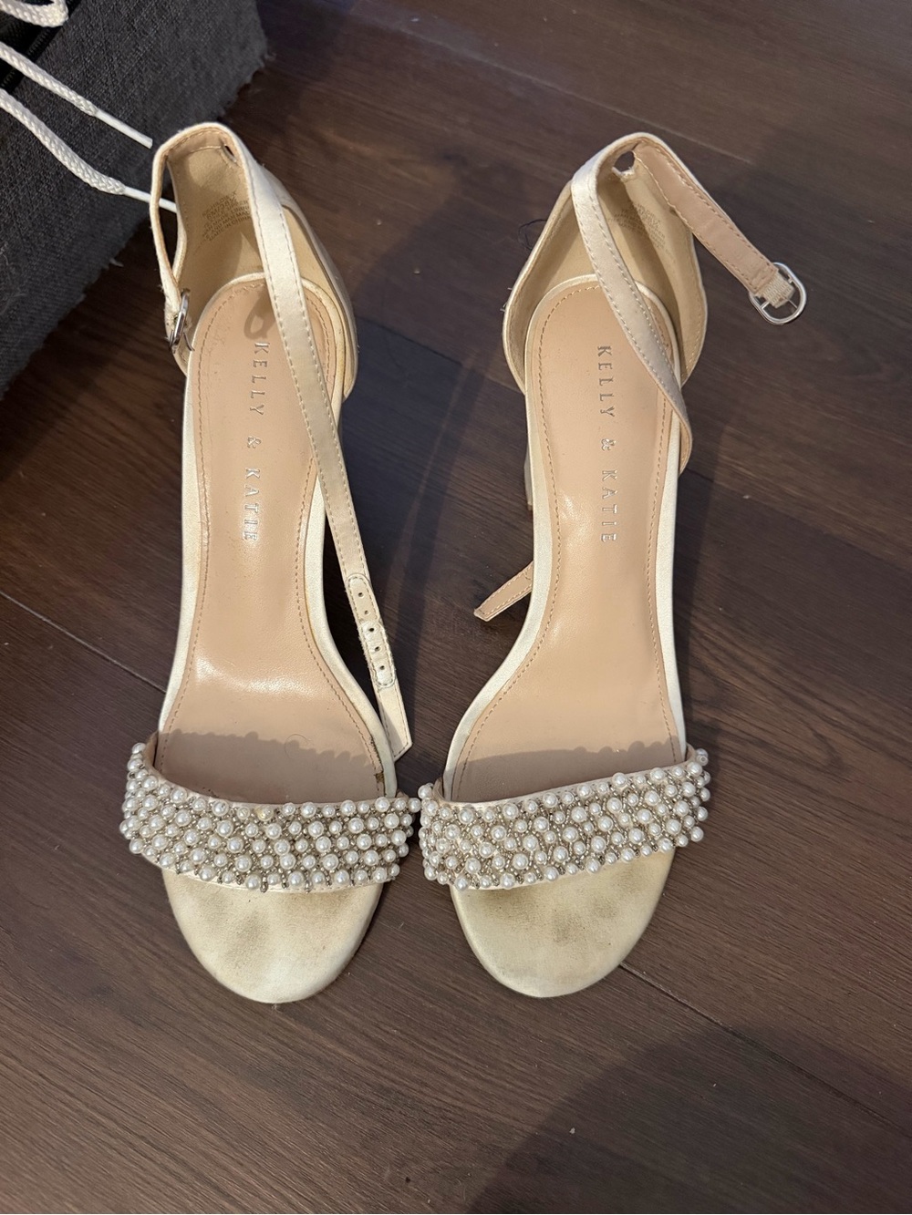 Kelly & Katie Pearl-Trim Ankle-Strap Heels - Champagne